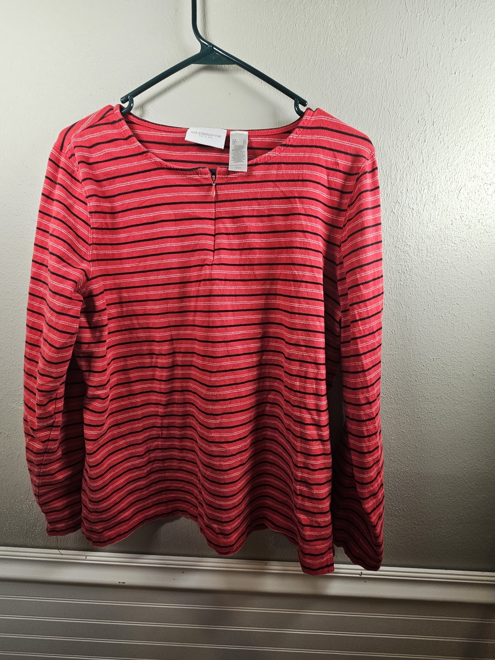 Liz Claiborne Red and Black Striped Long Sleeve Tee -